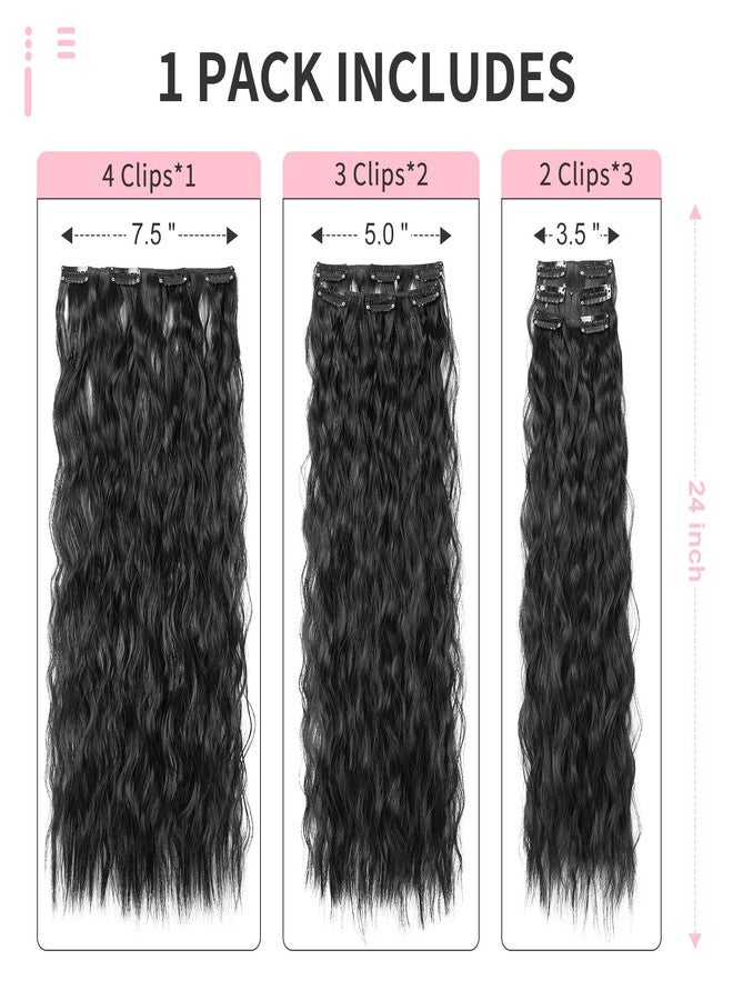 FLUFYMOOZ Clip In Hair Extensions,6PCS Hair Extensions Long Mermaid Waves Wavy Synthetic Clip On Hairpiece For Women 24 Inch (Natural Black) - Image 3